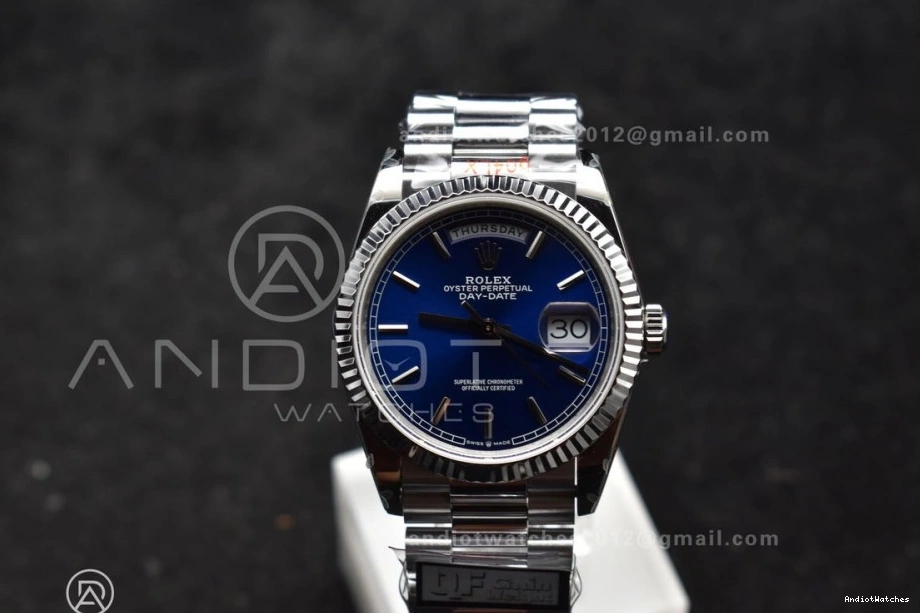 QF (Gain Best 904L V5 Edition Weight) DayDate vr3255 SS on Packable Steel President Dial Bracelet 36 Blue 672 0728